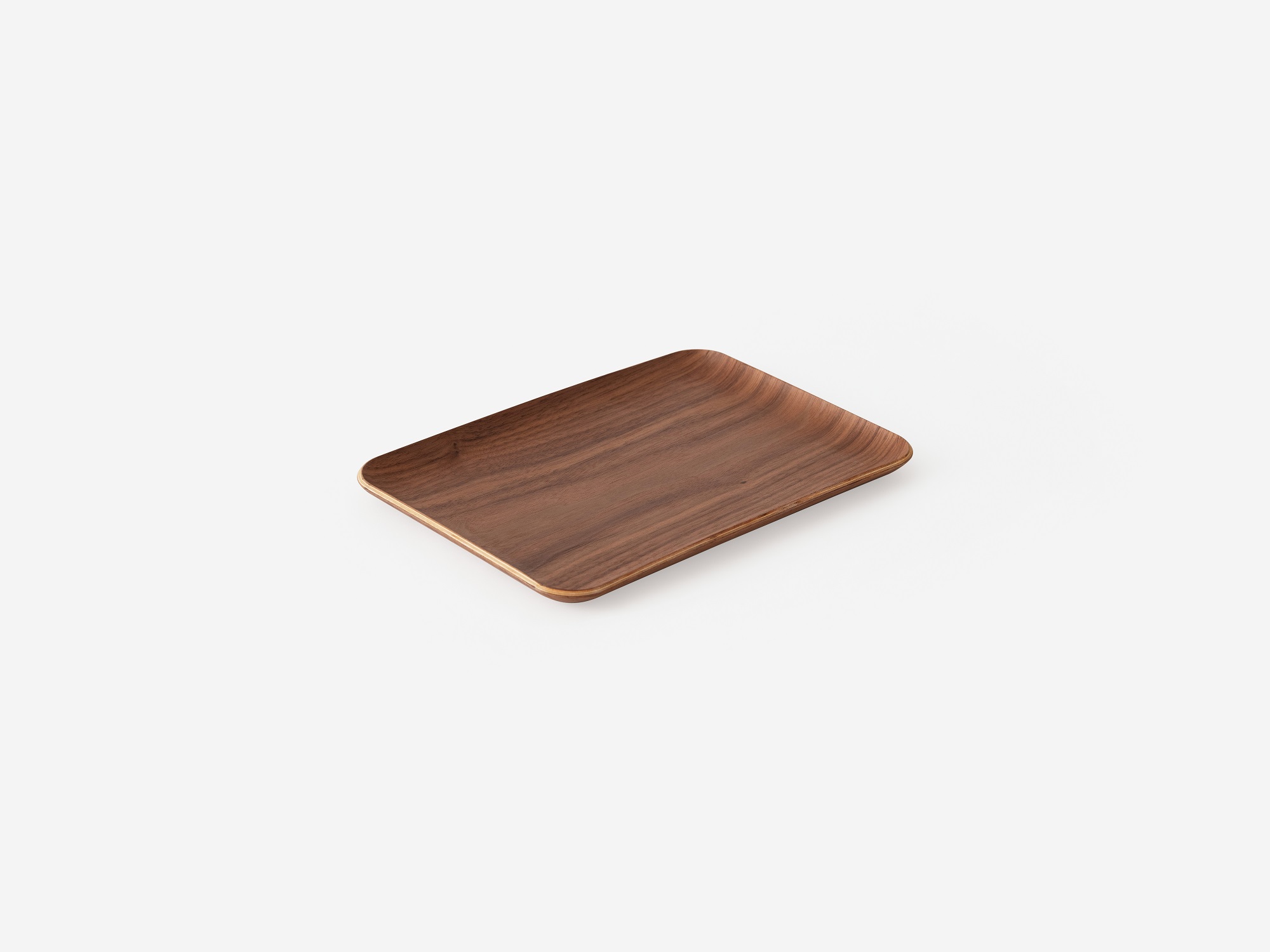 Side view of medium rectangular walnut serving tray